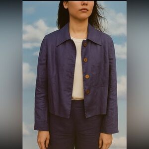 Lord And Taylor Linen Cropped Blazer in Purple Sz 6 P